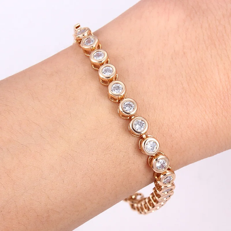 

Luxury Jewelry Chain Gold plated copper Cubic Zirconia Tennis Bracelet fadeless bracelet for women men Gold Wedding Jewelry