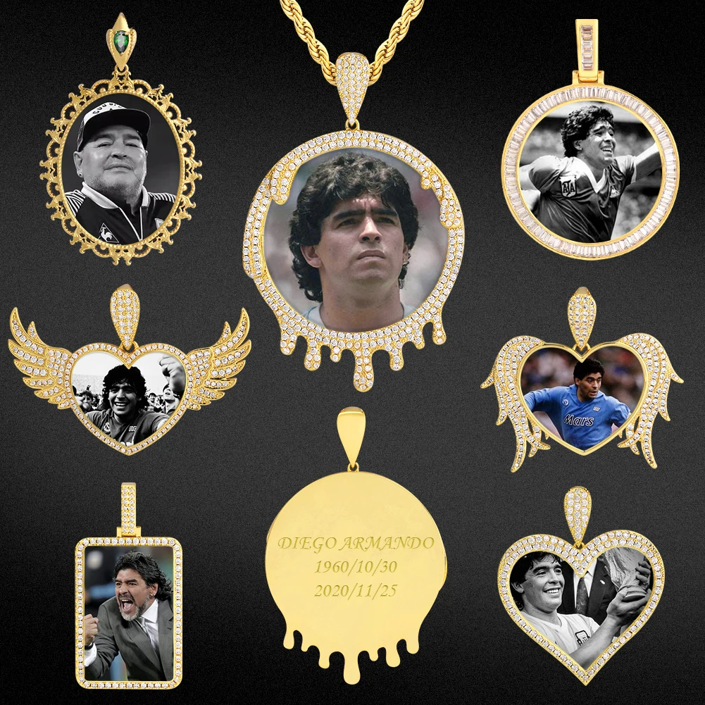 

KRKC Custom Diego Armando Maradona Photo Medallion Memory Picture Frame Locket Pendant Necklace Jewelry