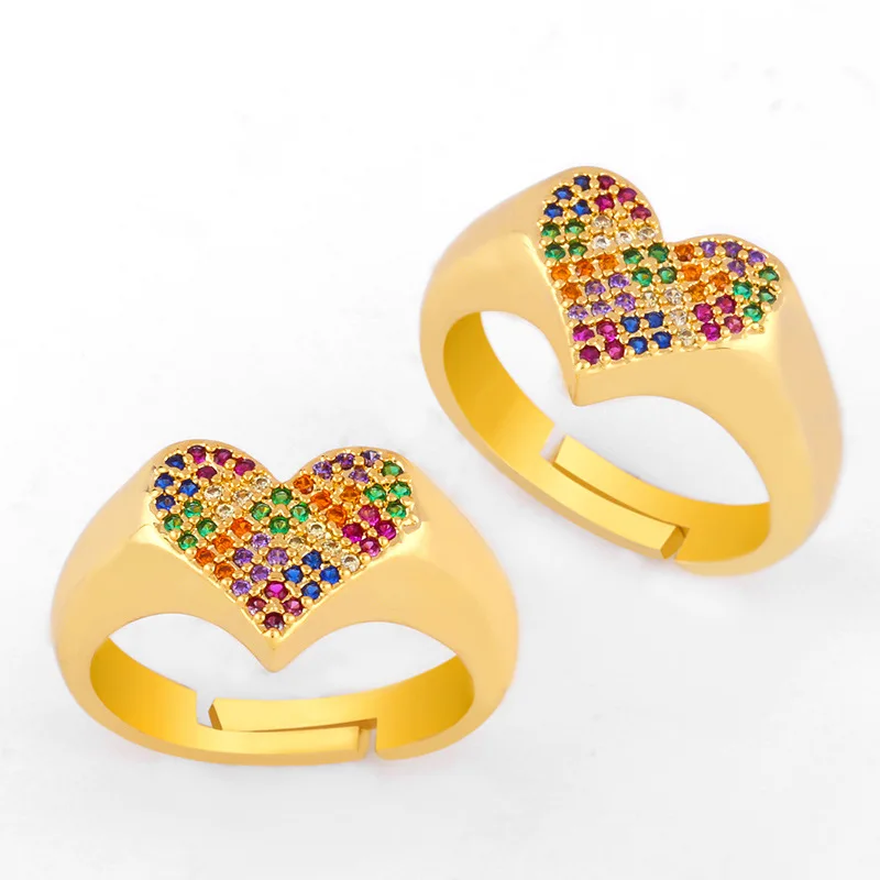 

New Design Popular Multi Color Stone Heart Rainbow Finger Rings Design For Women Jewelry For Women