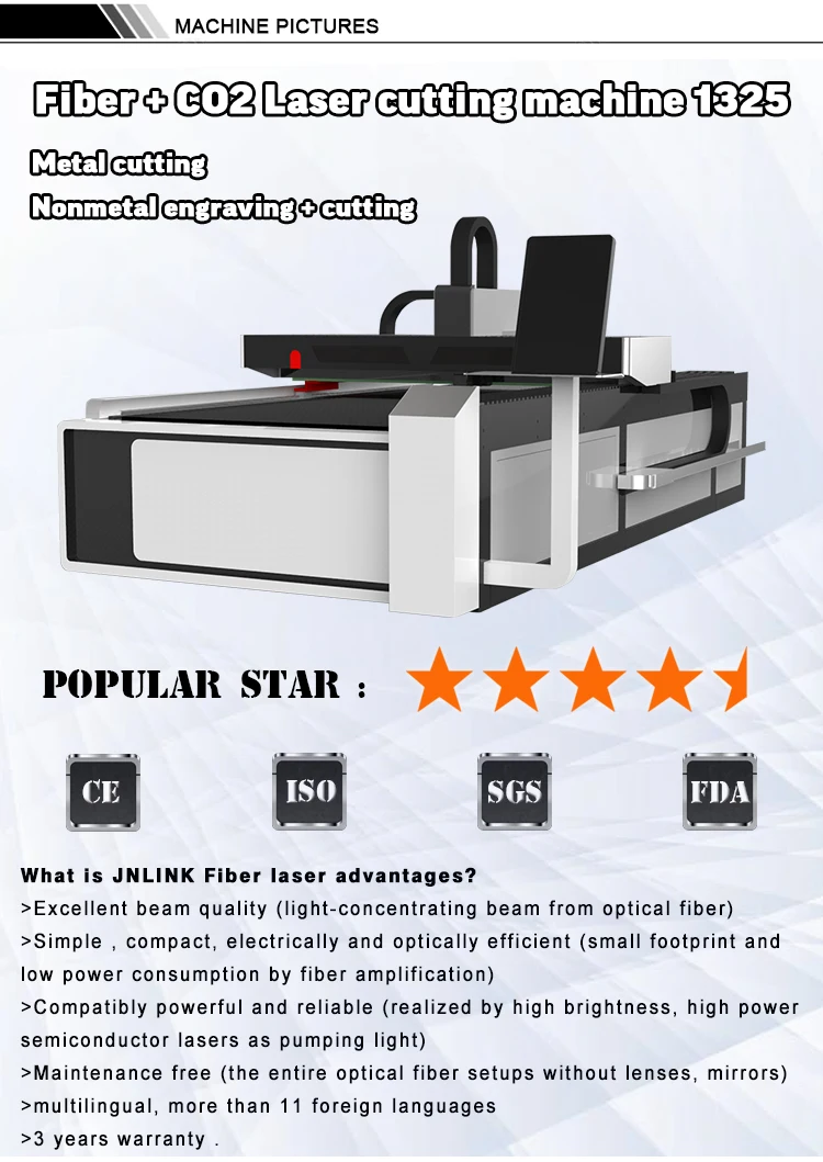 500w 750w 1000w Mixed Co2 fiber cnc laser cutter cutting machine for metal and nonmetal