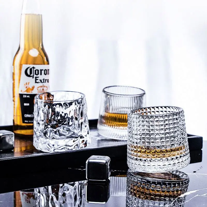 

Creative Drinking Glasses Smooth Brim Delicate Transparent Shaker Tumbler Beer Glass Mug Bar Rotating Whisky Wine Glass, Transparent clear