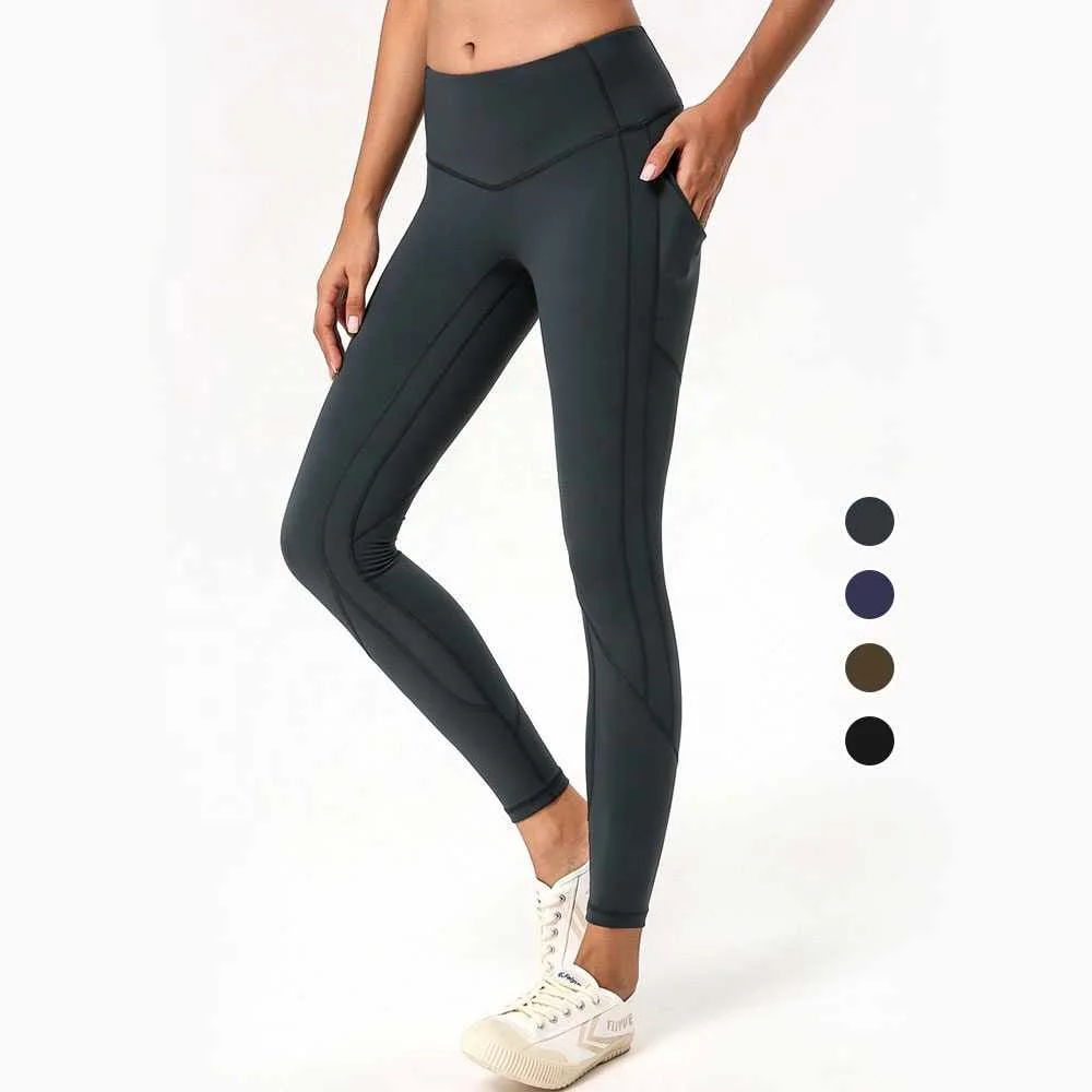 

Custom 20% Spandex Wholesale Elastic Leggings High Waisted Women Yoga Pants With Pockets Seamless Workout Leggings, Customized colors