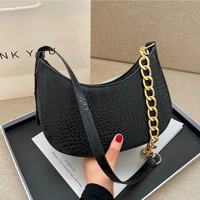 

New fashion PU leather crocodile grain casual Handbag Solid color Underarm Messenger bag for women