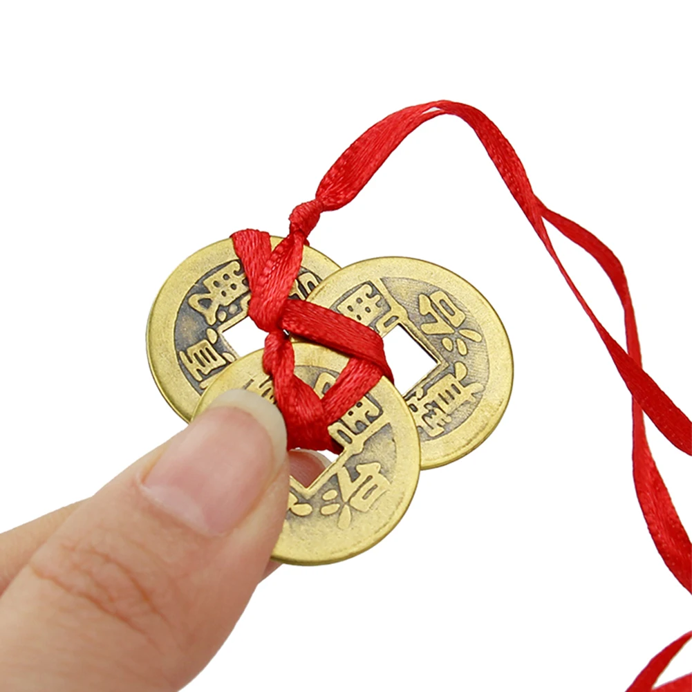 Worldwide Free Shipping Chinese Feng Shui Coins Meaningful Fortune Coins With Red Strings For Wealth And Good Luck