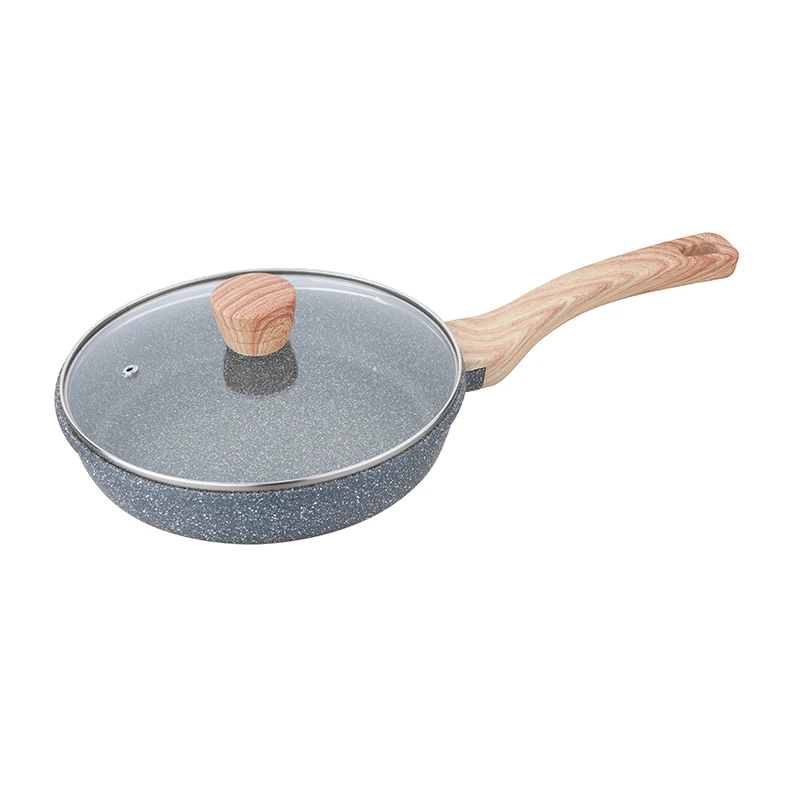 

PTFE free restaurant induction aluminum granite non stick frying pan with wooden handle and lid