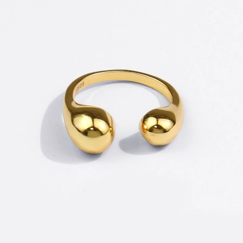 

Fashion Gold Plated Geometric Adjustable Cuff Rings Double Teardrop Open Finger Rings For Women Jewelry, As picture show