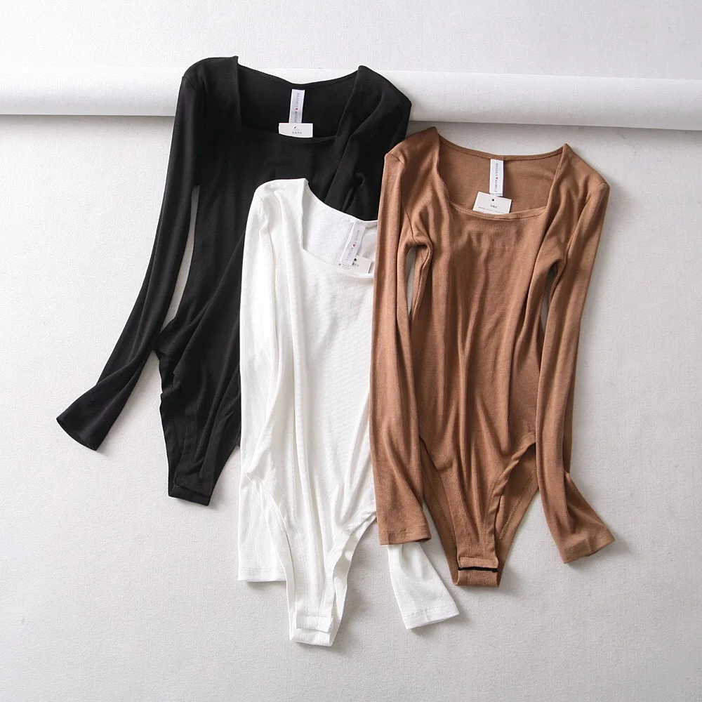 

Wholesale 2021 new arrive Solid color Thread cotton slim fit mono de mujer women bodycon one piece long sleeve jumpsuits