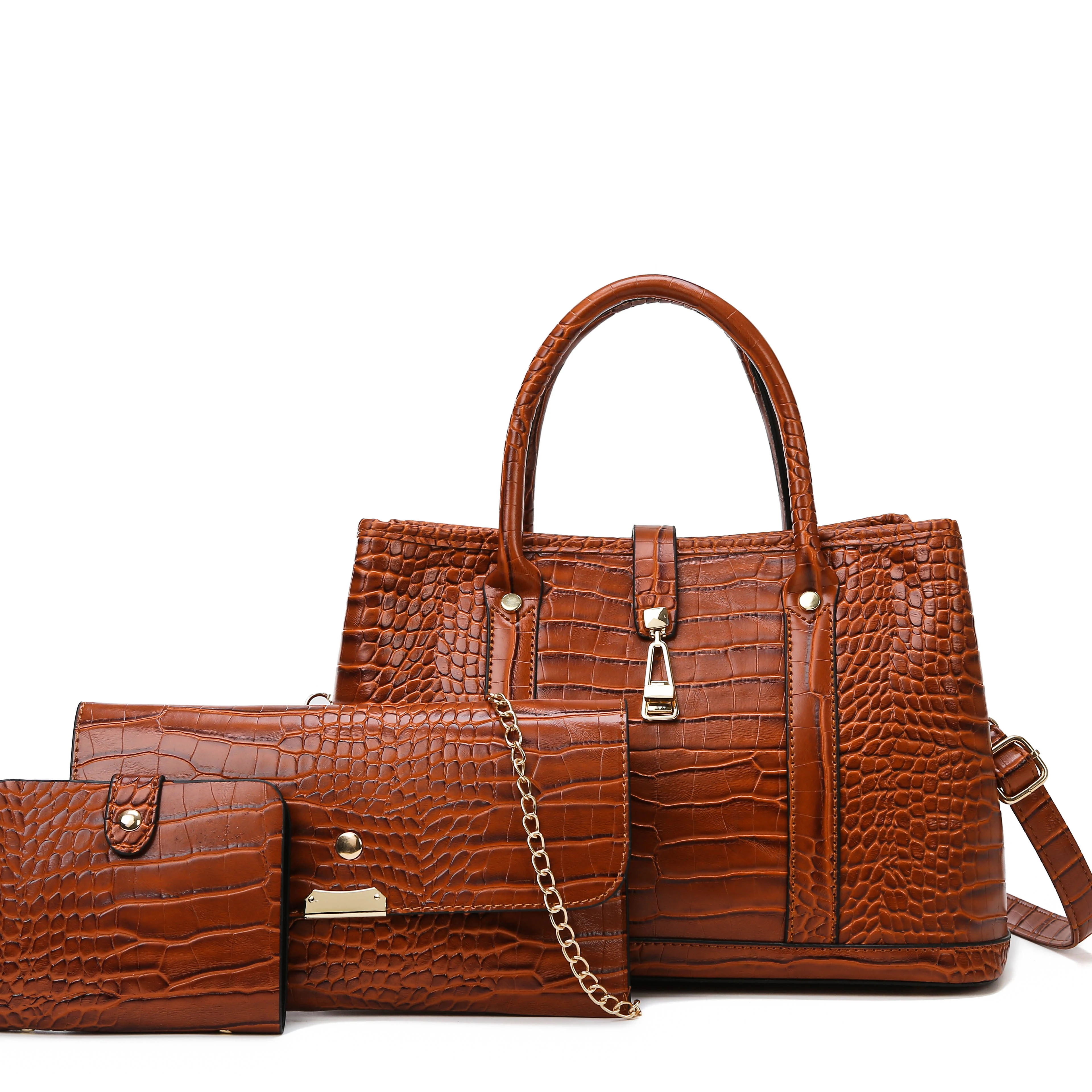 

Wholesale 2020 newest style lady fashion PU leather designer 3 pcs in 1 handbag set, Black,red,gray,brown