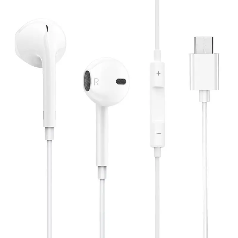 

Type C Earphone Bass Audio For Samsung For Huawei With Mic Hands Free Earphone Headphone Type C Wired Earphone, White