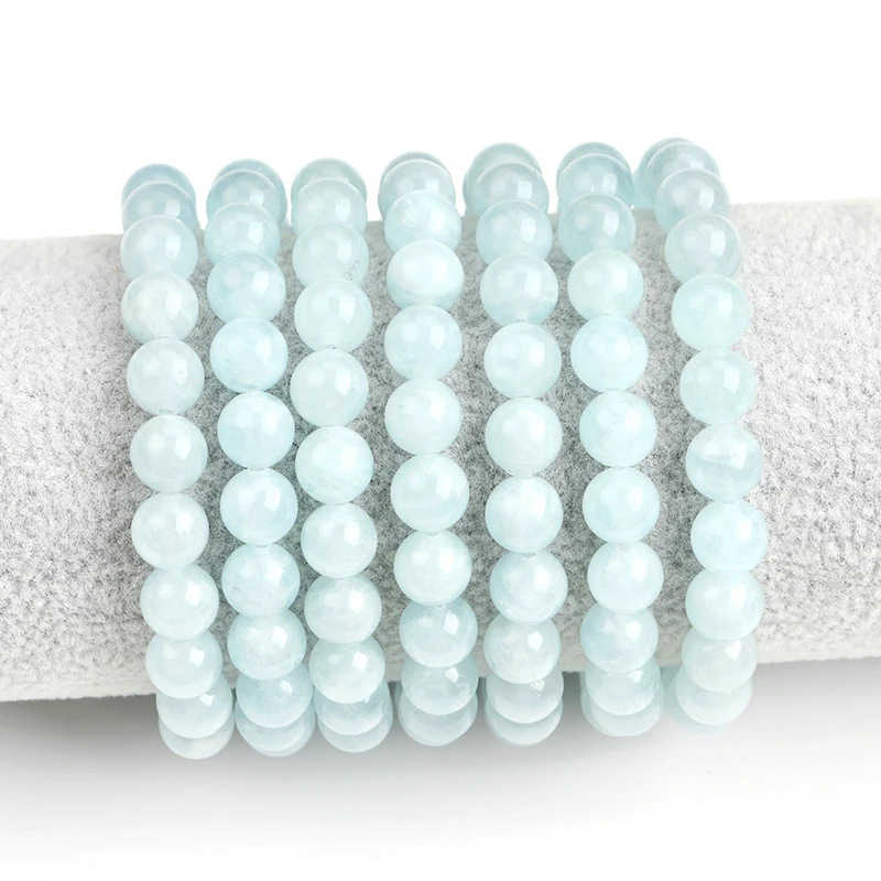

Natural Aquamarine 8mm Beads Round Bracelet Blue Gemstone Women Fashion Healing Crystal Round Bracelet Jewelry