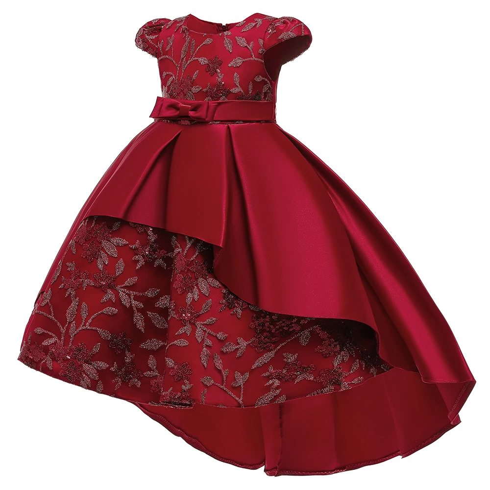 

MQATZ Lasted Design Print Satin Flower Girl Party Dress Summer Short Sleeve Baby Girl Birthday Dresses T5170, Pink,red,navy blue,champagne