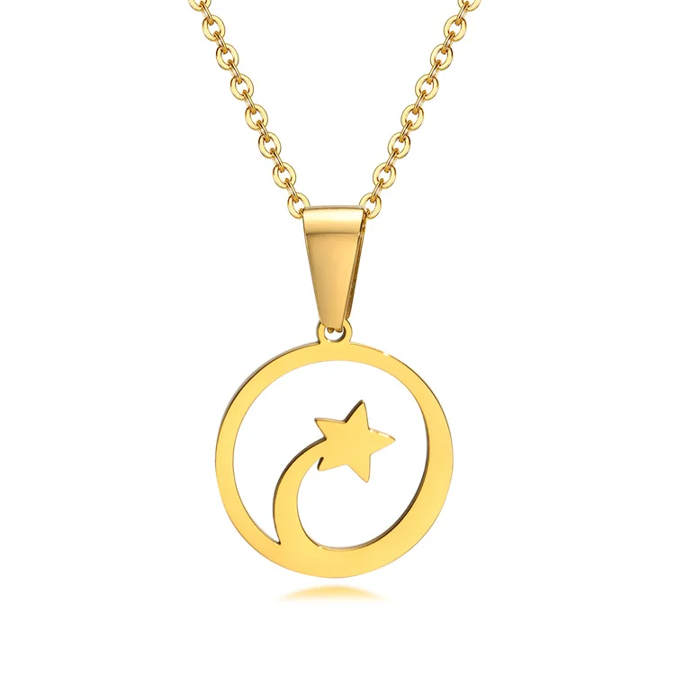 

Dainty personalized jewelry gold plated hollow star round pendant necklace