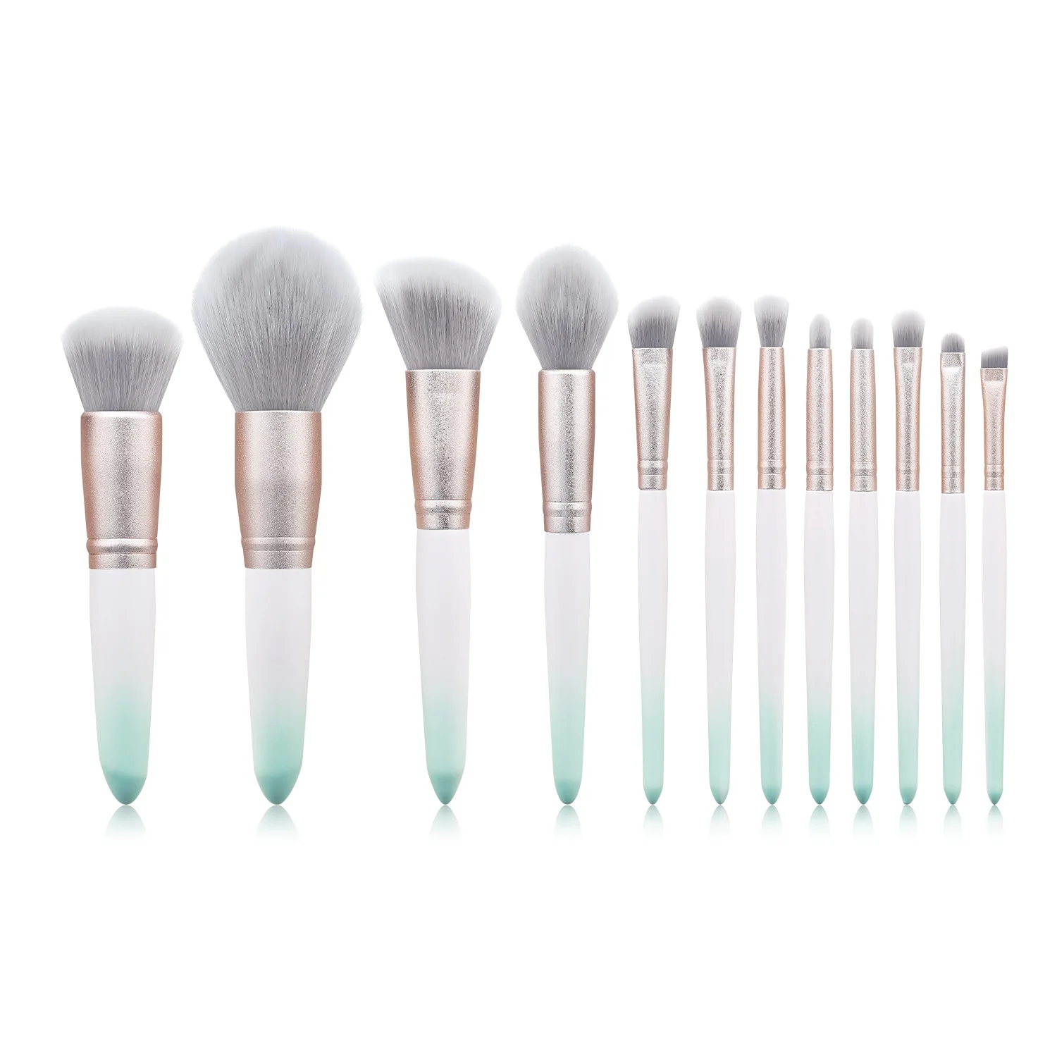 

New design Gradient green custom 12pcs matt ferrule good quality makeup brush set, matt cosmetic brush set