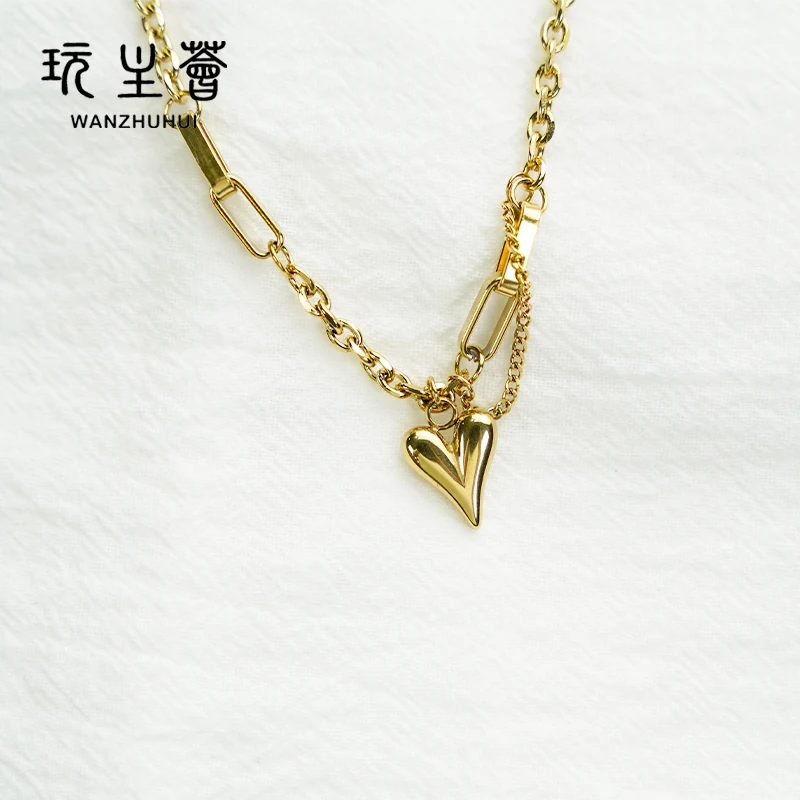 

New dainty design real heart shape pendant statement gold plated necklace