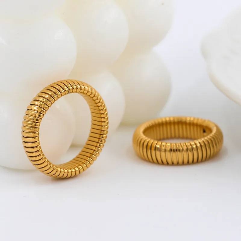 

Wholesale Custom 18K Gold Plated Stainless Steel Elastic Ring for Women