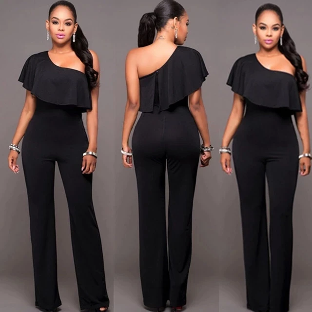 

New Arrival Women One Shoulder Black Long Elegant One piece Jumpsuit