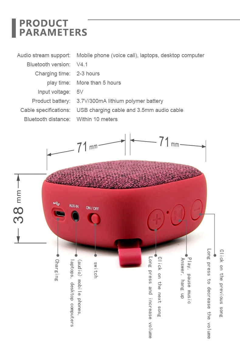 Gray t3 t7 fabric bluetooth mini speaker with pu handle 180mm support tf/usb/handsfree fabric wireless speaker phone holder - ANKUX.COM