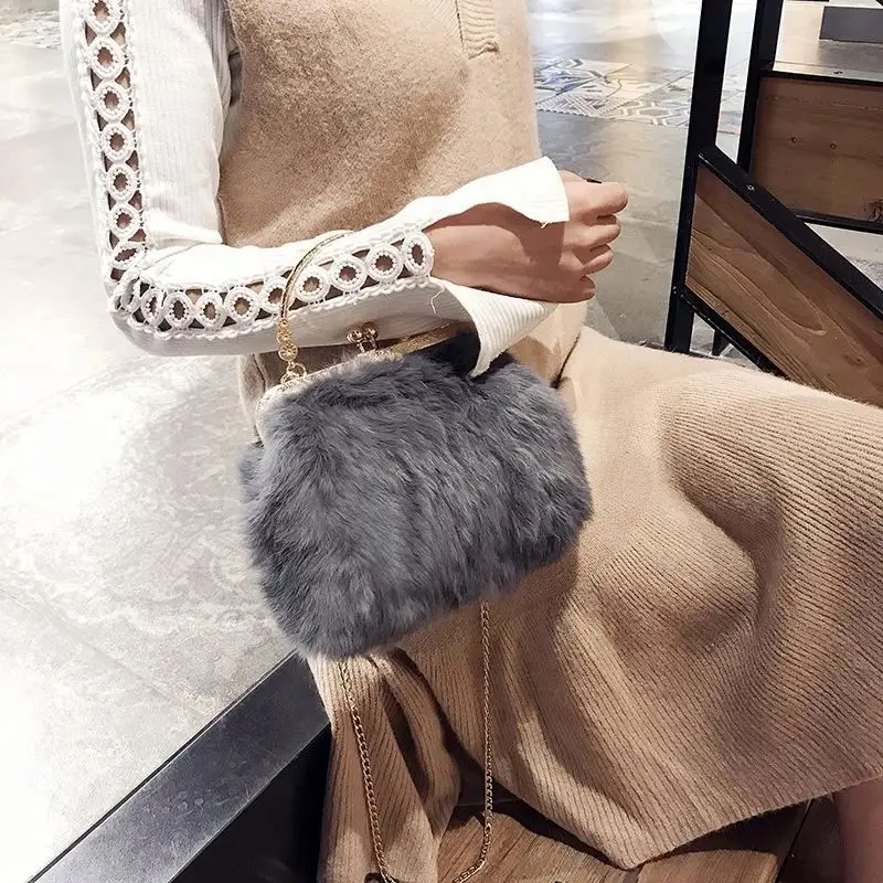 

2020 New Arrival Ladies Fashion Elegant Fur Clutch Evening Bag Shoulder Tote Sling Chain Hand Bags