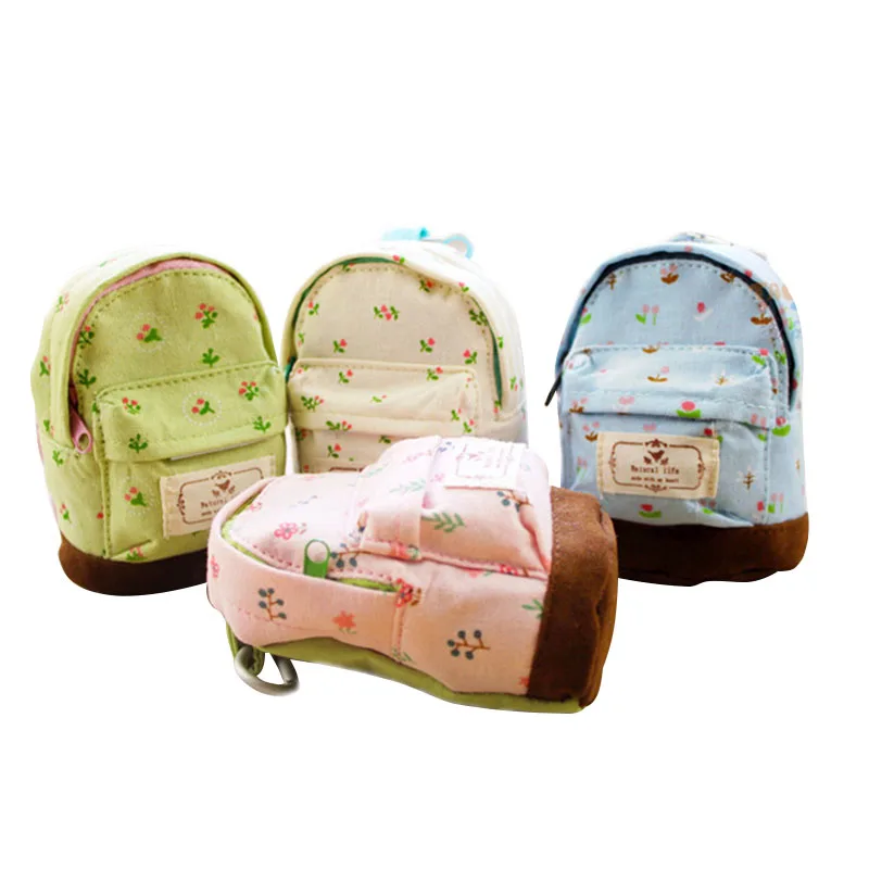 

Fresh Mori Girl Style Pastoral Floral Small School Bag Shape Cute Mini Backpack Coin Purse, 4 colors