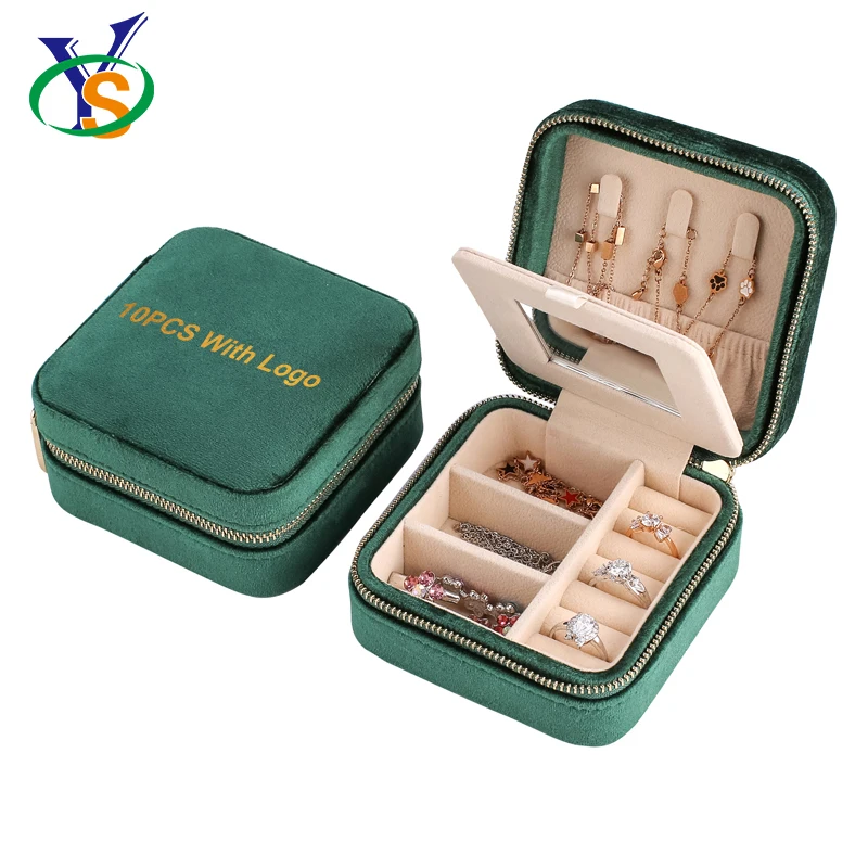 

Amazon hot custom leather jewel portable luxury velvet jewellery case storage travel mirrored organizer jewelry boxes, Beige /white/ green