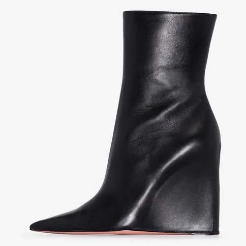 

Wedge heel ankle boots custom black leather women's shoes famous designer pointed toe women's boots, Black,brown,beige