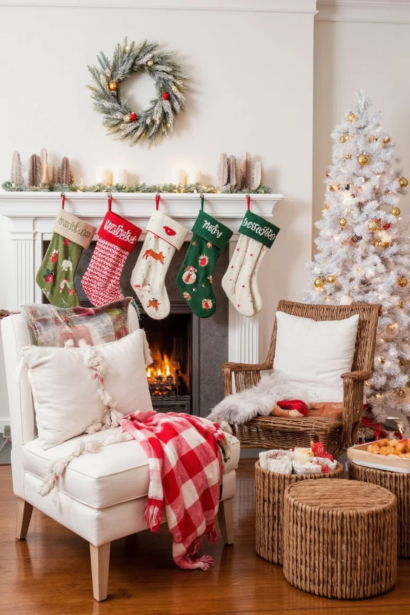 Christmas stockings on a personalized canvas wall