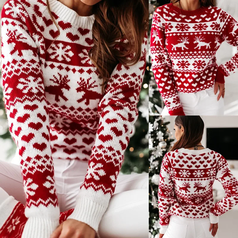 

2021 autumn and winter new European and American knitted sweater women Christmas Elk long-sleeved knitted sweater