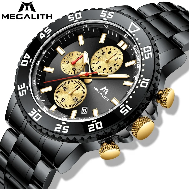 

Megalith Factory Wholesale Price Original Design Luxury Brand Male Chronograph Wristwatch Calendar Men Business Quartz Watch