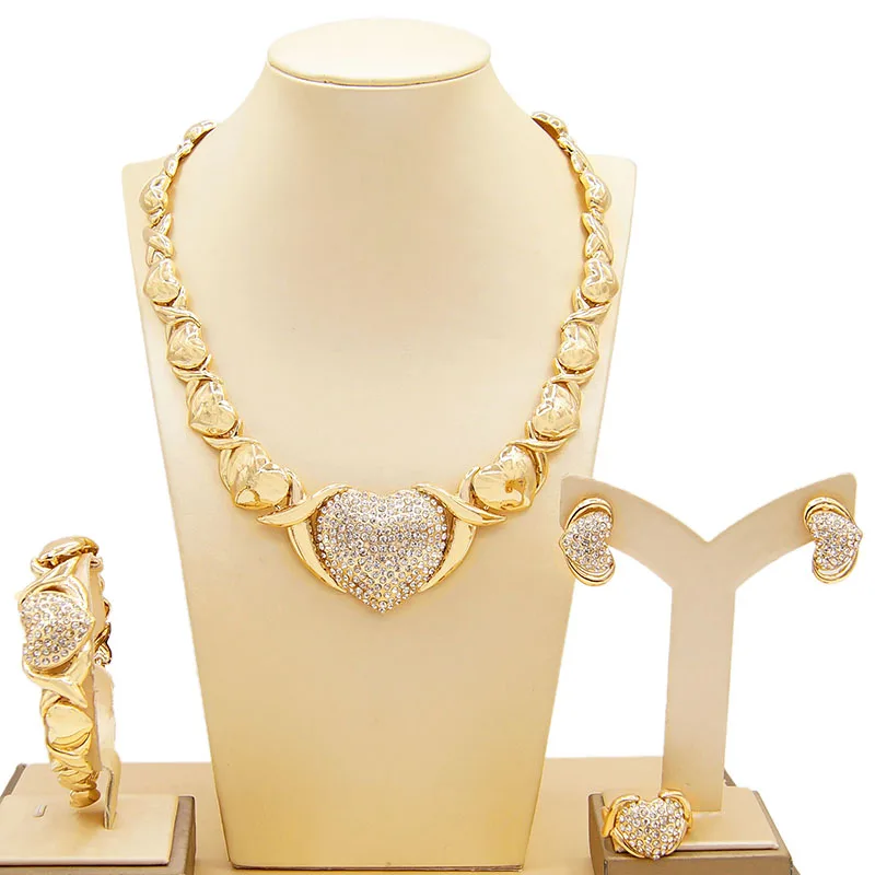 

Luxury Bridal Heart Gold Plated Jewelry Set Stainless Steel I Love You Adjustable Jewelry Set, As the picture shows