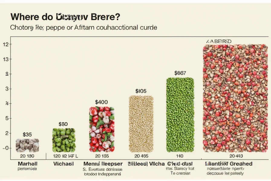 Close-up of black, white, green, pink, and red peppercorns