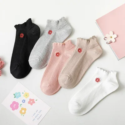 

sxx251 College style cute fresh flower embroidery socks shallow mouth casual socks, Picture display