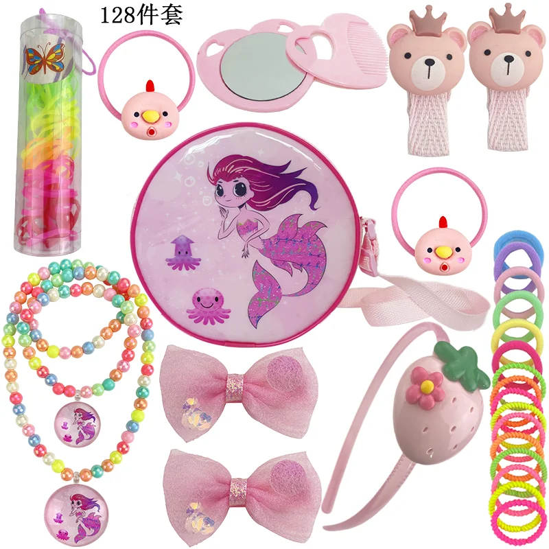 

2021 New design Amazon Hot Selling Children 128pcs Set gift baby Kids bags Hair Accessories Set Handbags for girls, Picture / customized