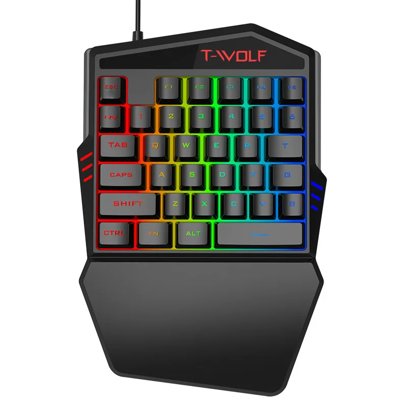 

Ergonomic best cheap Colorful Backlit RGB mechanical teclados mecanicos One Handed gamer Wired mini Gaming Keyboard, Black