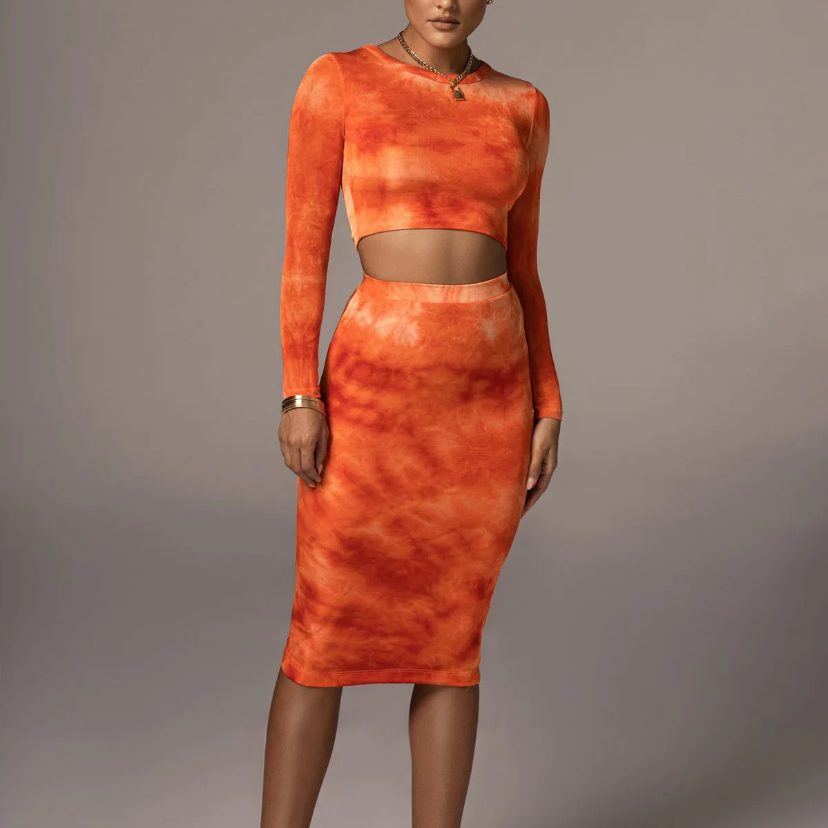 

2021hot Sale Autumn Deux Pieces Women'S Fashion Printed Crop Top And Skirt Two Piece Casual Suit Women Sets For Women Two Pieces, Picture