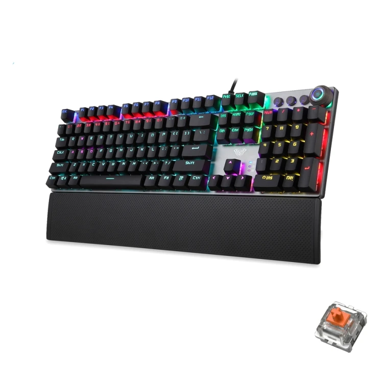 

Hot selling AULA F2088 108 Keys Mixed Light Mechanical Brown Switch Wired USB Gaming Keyboard with Metal Button