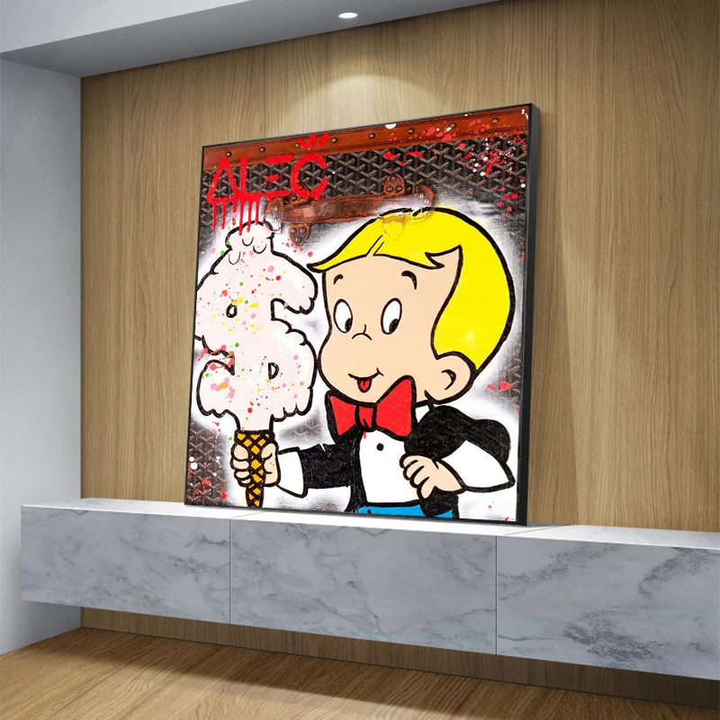 

Alec Monopolys Graffiti Kid and Dollar Ice Cream Canvas Poster Print Decorative Picture for Office Living Room Home Decor