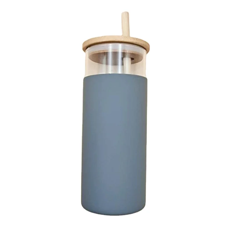 

Colorful Nature Glass Water Bottles with Bamboo Lid metal straw