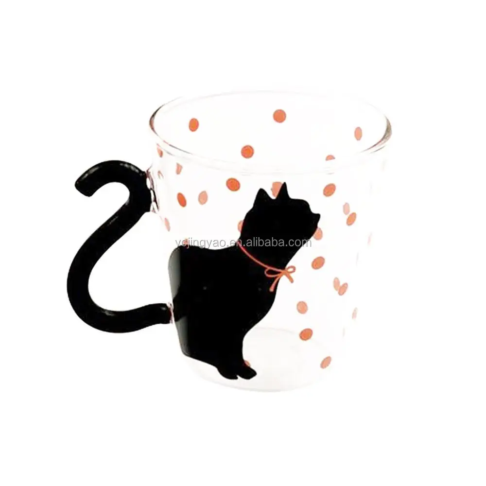 

Cartoon Cat Shaped Cup Creative Coffee Tea Glass Mug Lovers Cups Cat Tail Handle Milk Mug Cup, Clear