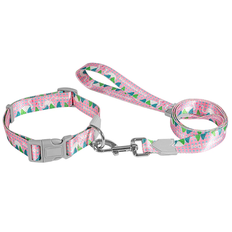 

Manufacturer Fashion Hot Selling Rattan Colorful Polyester D Ring Adjustable Electroplating Buckle Dog Leash&Collar Set, Yellow, pink, light pink, blue or customized color