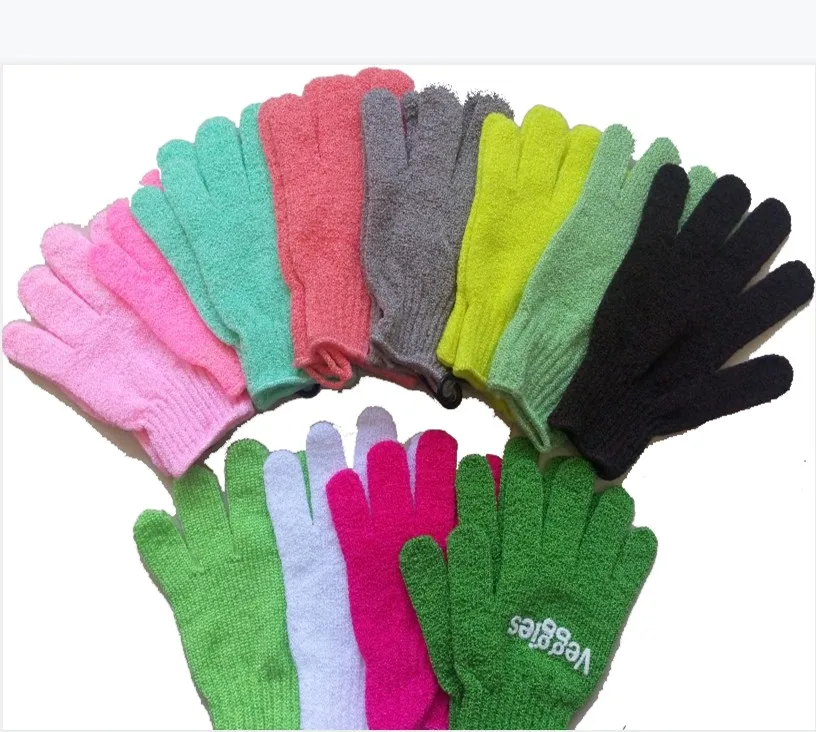 

customized wholesale Colorful nylon exfoliating shower scrubber five finger glove