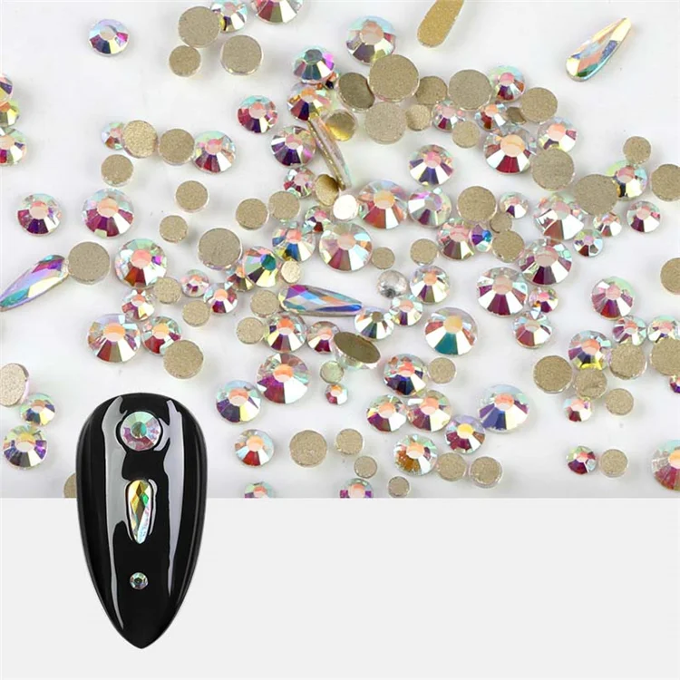 

factory direct beautiful mixed designs nail rhinestones colorful flat base nail crystal stones, Picture