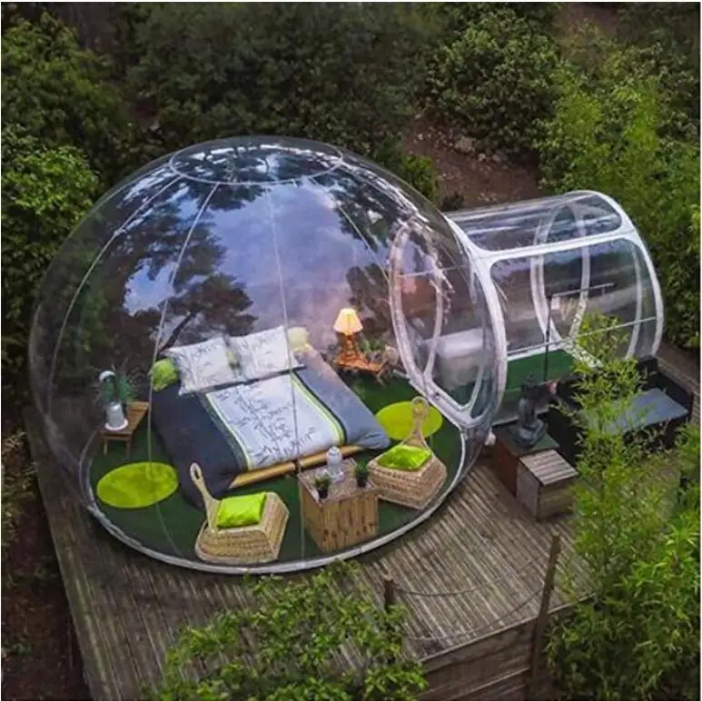 

3m Inflatable Bubble Tent Transparent D-Ring Single Tunnel Bubble House Dome Greenhouse 3-5 People Tent Family Backyard Camping, White /clear or customized