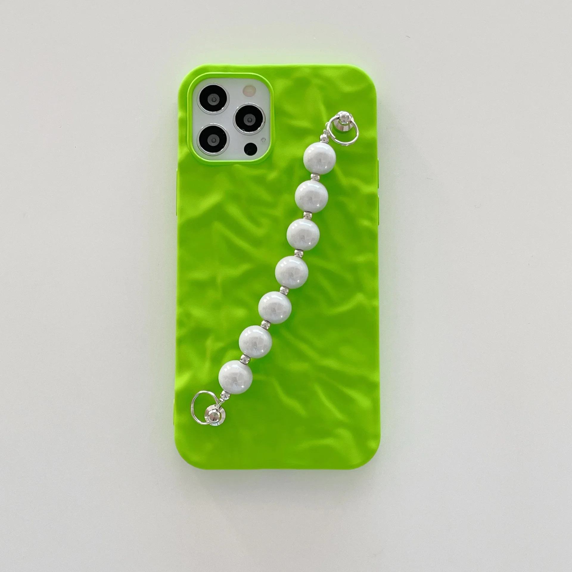 

Fluorescent Green Color Pearl Bracelet Chain Cell Phone Case For Mobile Phone Accessories