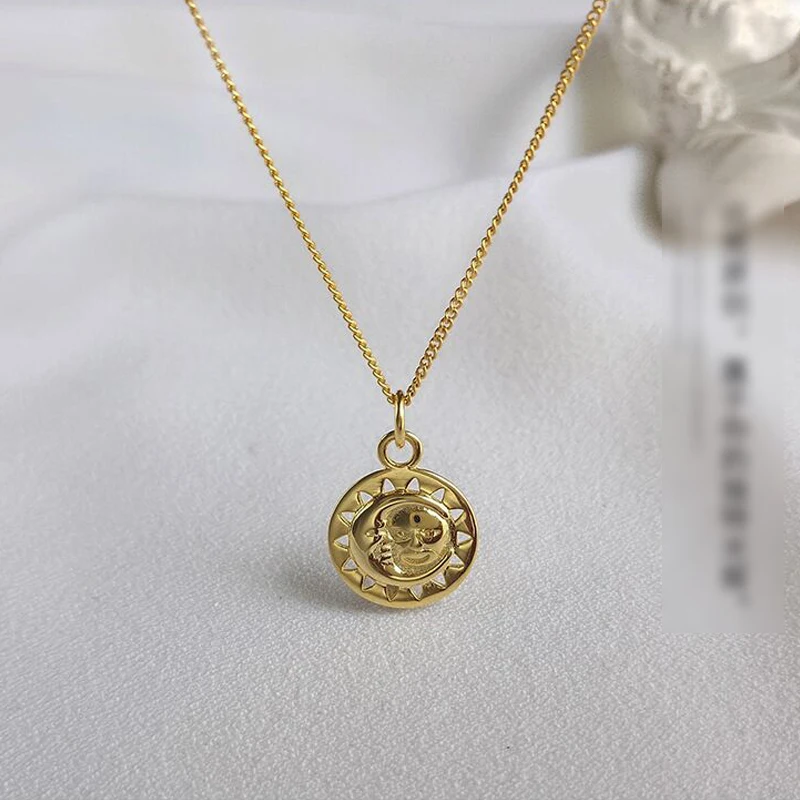 

New designs custom jewelry women charms initial vintage coin necklaces 925 pendant sterling silver round necklace, Gold plated