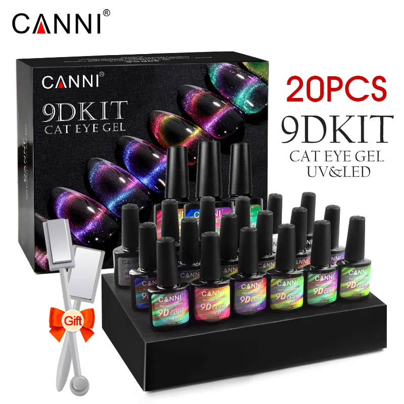 

CANNI 9D Galaxy Cat Eye Gel Polish 20pcs Kit Nail Art Design Manicure Magnet Tool Primer Base No-Wipe Topcoat UV Gel Nail Polish, 12 colors + base top series