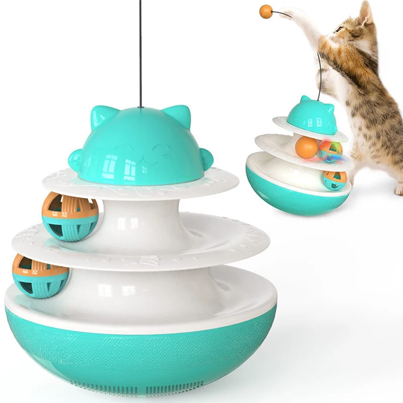 

Hot Sale Custom Nice Package 3 Layer Ball Tower Turntable Tease Cat Pet Toy, Blue/green/yellow