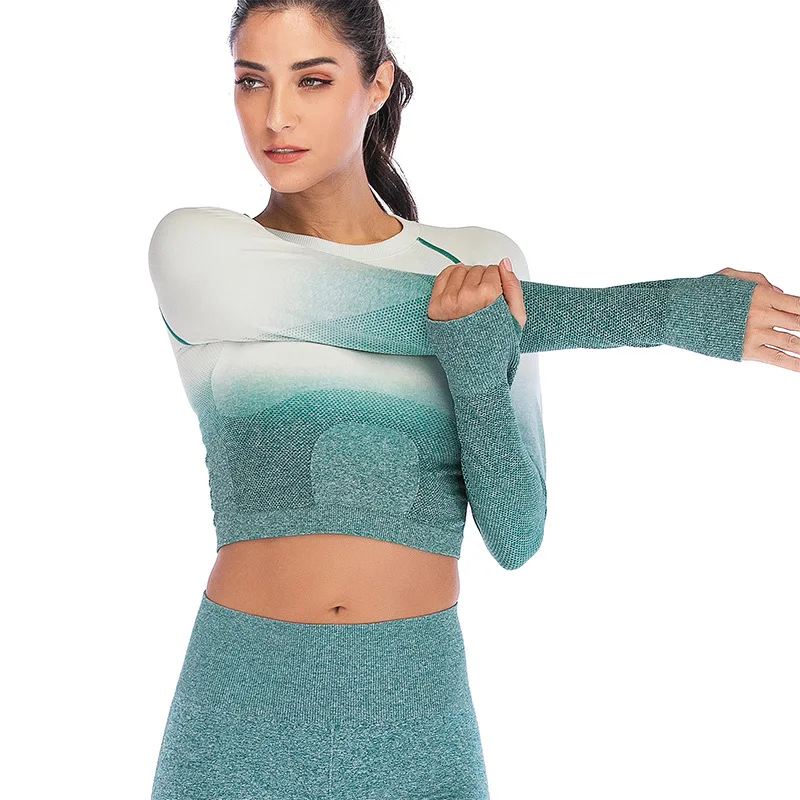 

New Gradient Color Ladies Top Long Sleeve Tie Dye Women's Yoga Tank Tops, Customized color