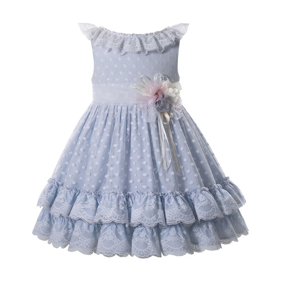 

Pettigirl New Style A-line Lace Dress Sweet Beautiful Short Blue Sleeveless Dresses for Girls