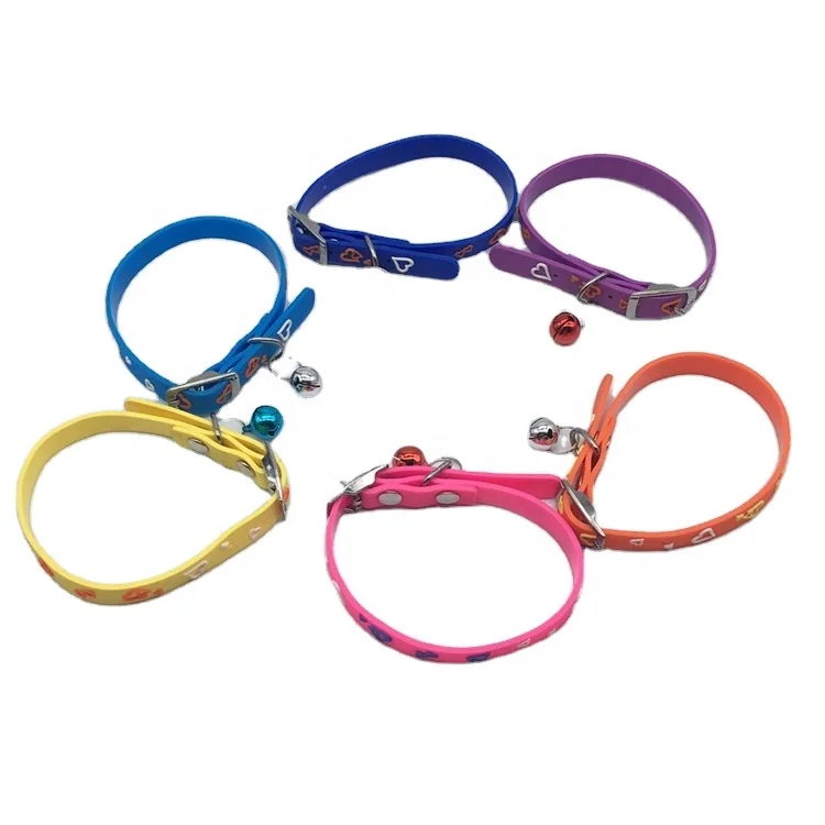 

OKSILICONE Adjustable Silicone Pet Dog Collar With Bell Collar Fashion Individuation Dust Proof Dog Cute Printing Collar For Pet, Dark blue/pink/purple/light blue/yellow/orange/customized