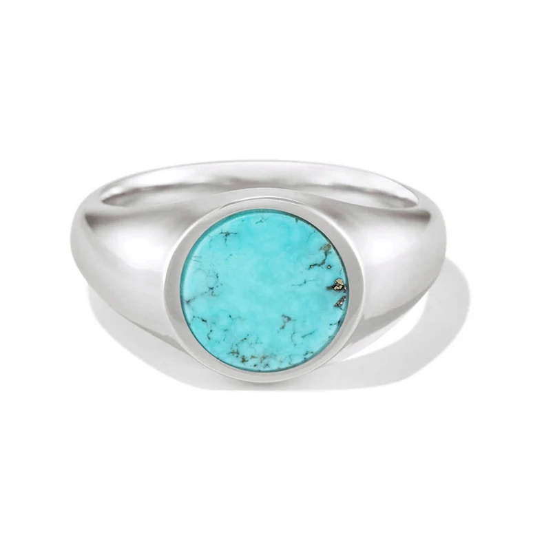 

Gemnel new arrivals silver turquoise round signet band ring men jewelry